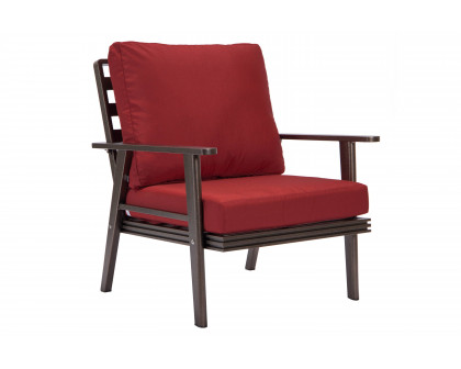 LeisureMod Walbrooke Modern 3-Piece Outdoor Patio Set with Brown Aluminum Frame - Red