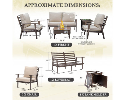 LeisureMod Walbrooke Modern Brown Patio Conversation With Square Fire Pit With Slats Design & Tank Holder - Beige