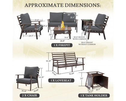 LeisureMod Walbrooke Modern Brown Patio Conversation With Square Fire Pit With Slats Design & Tank Holder - Charcoal