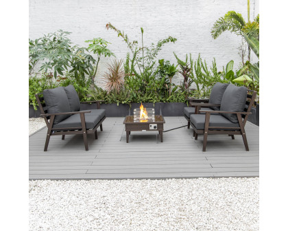 LeisureMod Walbrooke Modern Brown Patio Conversation With Square Fire Pit With Slats Design & Tank Holder - Charcoal