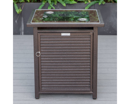 LeisureMod Walbrooke Modern Brown Patio Conversation With Square Fire Pit With Slats Design & Tank Holder - Charcoal