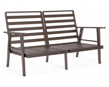 LeisureMod Walbrooke Modern Brown Patio Conversation With Square Fire Pit With Slats Design & Tank Holder - Charcoal