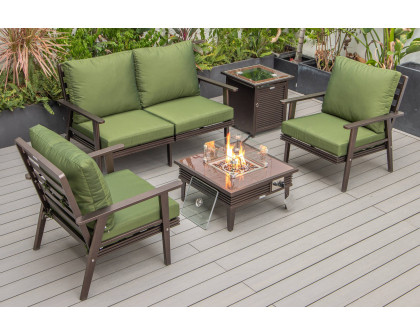 LeisureMod Walbrooke Modern Black Patio Conversation With Square Fire Pit With Slats Design & Tank Holder