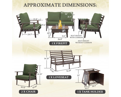 LeisureMod™ Walbrooke Modern Brown Patio Conversation With Square Fire Pit With Slats Design & Tank Holder - Green