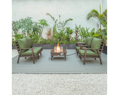 LeisureMod™ Walbrooke Modern Brown Patio Conversation With Square Fire Pit With Slats Design & Tank Holder - Green