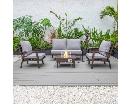 LeisureMod™ Walbrooke Modern Brown Patio Conversation With Square Fire Pit With Slats Design & Tank Holder - Gray