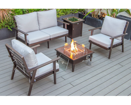 LeisureMod Walbrooke Modern Black Patio Conversation With Square Fire Pit With Slats Design & Tank Holder