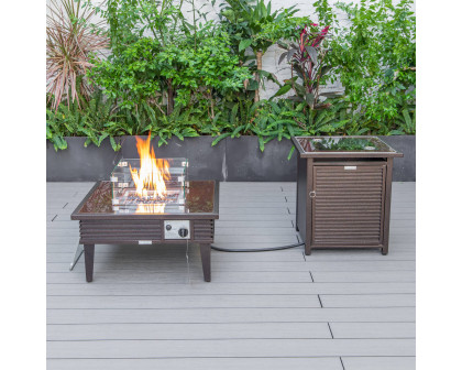 LeisureMod Walbrooke Outdoor Patio Round Fire Pit and Tank Holder with Slats Design