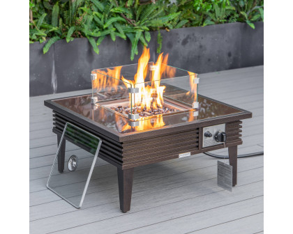 LeisureMod Walbrooke Outdoor Patio Square Fire Pit and Tank Holder with Slats Design - Brown