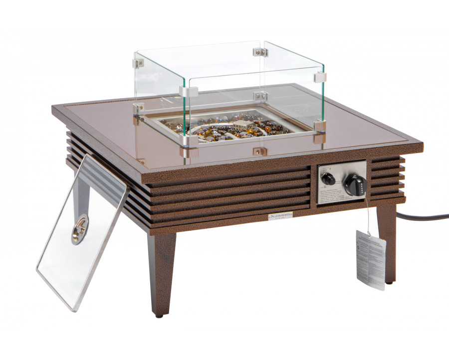 LeisureMod Walbrooke Modern Outdoor Square Fire Pit Table with Powder-Coated Aluminum Frame and Slats Design - Brown