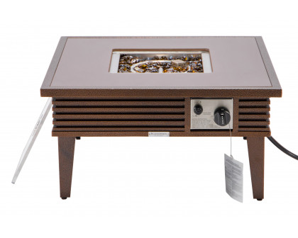 LeisureMod Walbrooke Modern Outdoor Square Fire Pit Table with Powder-Coated Aluminum Frame and Slats Design - Brown