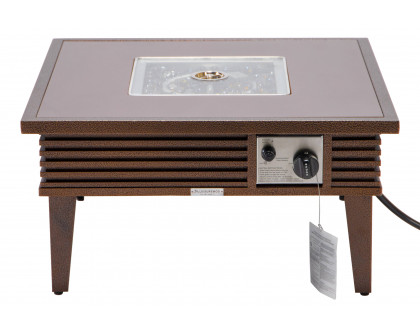 LeisureMod Walbrooke Modern Outdoor Square Fire Pit Table with Powder-Coated Aluminum Frame and Slats Design - Brown