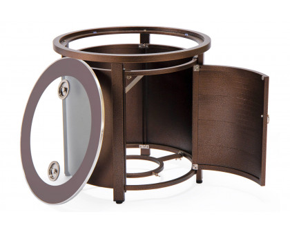 LeisureMod Walbrooke Modern Brown Patio Conversation With Round Fire Pit With Slats Design & Tank Holder - Beige