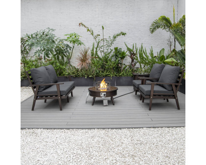 LeisureMod Walbrooke Modern Brown Patio Conversation With Round Fire Pit With Slats Design & Tank Holder - Charcoal