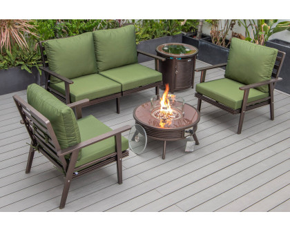 LeisureMod Walbrooke Modern Black Patio Conversation With Round Fire Pit With Slats Design & Tank Holder