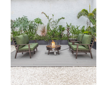 LeisureMod Walbrooke Modern Brown Patio Conversation With Round Fire Pit With Slats Design & Tank Holder - Green