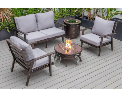 LeisureMod Walbrooke Modern Black Patio Conversation With Round Fire Pit With Slats Design & Tank Holder