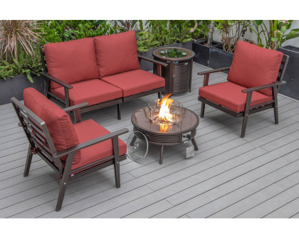 LeisureMod Walbrooke Modern Black Patio Conversation With Round Fire Pit With Slats Design & Tank Holder