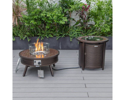 LeisureMod Walbrooke Outdoor Patio Round Fire Pit and Tank Holder with Slats Design