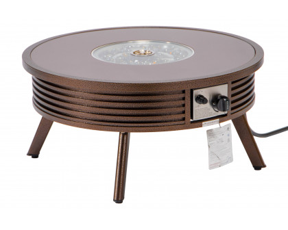 LeisureMod Walbrooke Modern Outdoor Round Fire Pit Table with Powder-Coated Aluminum Frame and Slats Design - Brown