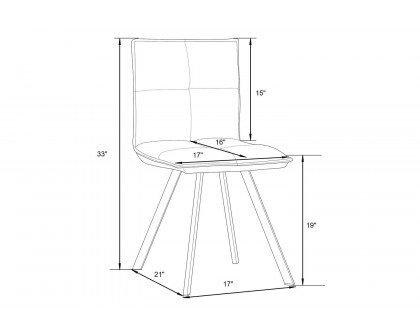 LeisureMod Wesley Modern Leather Dining Chair with Metal Legs - Charcoal/Black