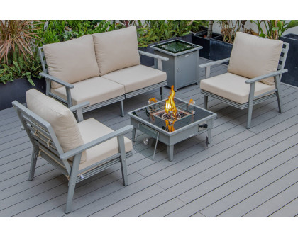 LeisureMod Walbrooke Modern Black Patio Conversation With Square Fire Pit & Tank Holder