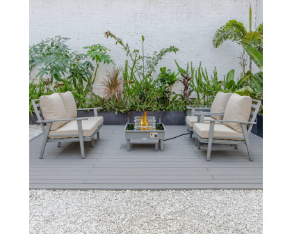 LeisureMod Walbrooke Modern Gray Patio Conversation With Square Fire Pit & Tank Holder - Beige