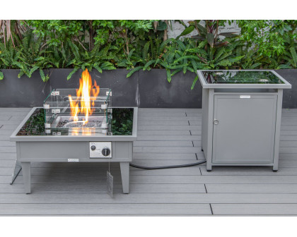 LeisureMod Walbrooke Modern Gray Patio Conversation With Square Fire Pit & Tank Holder - Beige