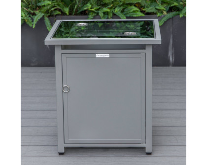 LeisureMod Walbrooke Modern Gray Patio Conversation With Square Fire Pit & Tank Holder - Beige