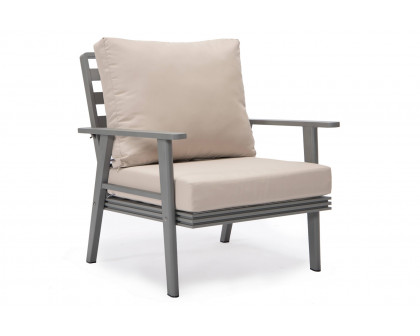 LeisureMod Walbrooke Modern Gray Patio Conversation With Square Fire Pit & Tank Holder - Beige