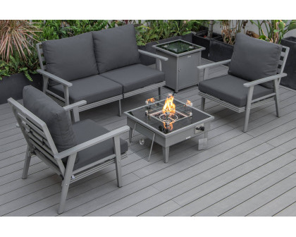 LeisureMod Walbrooke Modern Black Patio Conversation With Square Fire Pit & Tank Holder