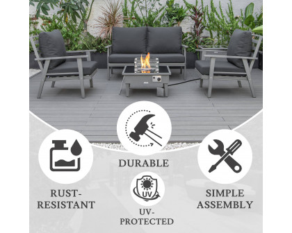 LeisureMod Walbrooke Modern Gray Patio Conversation With Square Fire Pit & Tank Holder - Charcoal