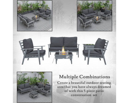 LeisureMod Walbrooke Modern Gray Patio Conversation With Square Fire Pit & Tank Holder - Charcoal