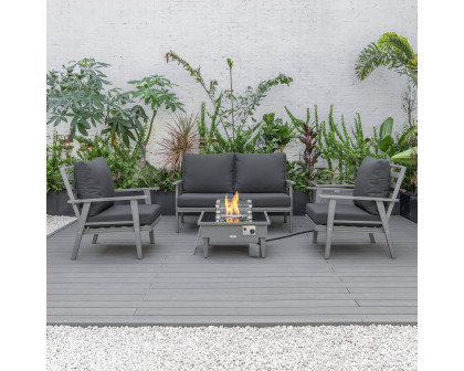 LeisureMod Walbrooke Modern Gray Patio Conversation With Square Fire Pit & Tank Holder - Charcoal