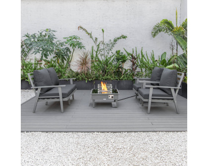 LeisureMod Walbrooke Modern Gray Patio Conversation With Square Fire Pit & Tank Holder - Charcoal