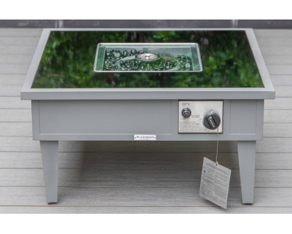 LeisureMod Walbrooke Modern Gray Patio Conversation With Square Fire Pit & Tank Holder - Charcoal