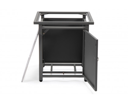 LeisureMod Walbrooke Modern Gray Patio Conversation With Square Fire Pit & Tank Holder - Charcoal