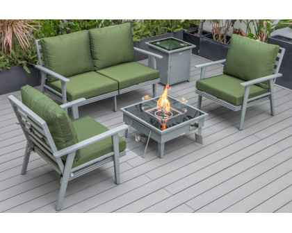 LeisureMod Walbrooke Modern Black Patio Conversation With Square Fire Pit & Tank Holder