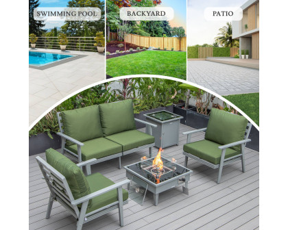 LeisureMod Walbrooke Modern Gray Patio Conversation With Square Fire Pit & Tank Holder - Green