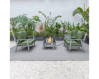 LeisureMod Walbrooke Modern Gray Patio Conversation With Square Fire Pit & Tank Holder - Green