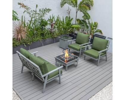 LeisureMod Walbrooke Modern Gray Patio Conversation With Square Fire Pit & Tank Holder - Green