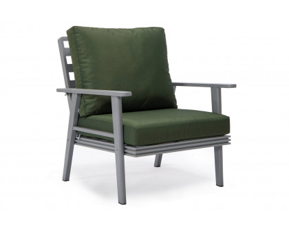 LeisureMod Walbrooke Modern Gray Patio Conversation With Square Fire Pit & Tank Holder - Green