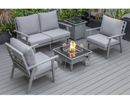 LeisureMod Walbrooke Modern Black Patio Conversation With Square Fire Pit & Tank Holder