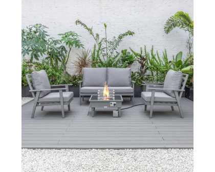 LeisureMod Walbrooke Modern Gray Patio Conversation With Square Fire Pit & Tank Holder - Gray