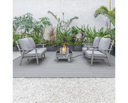 LeisureMod Walbrooke Modern Gray Patio Conversation With Square Fire Pit & Tank Holder - Gray