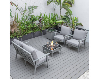 LeisureMod Walbrooke Modern Gray Patio Conversation With Square Fire Pit & Tank Holder - Gray