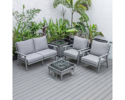 LeisureMod Walbrooke Modern Gray Patio Conversation With Square Fire Pit & Tank Holder - Gray