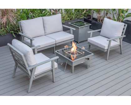 LeisureMod Walbrooke Modern Black Patio Conversation With Square Fire Pit & Tank Holder