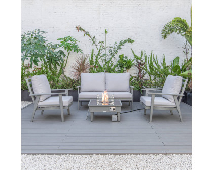 LeisureMod Walbrooke Modern Gray Patio Conversation With Square Fire Pit & Tank Holder - Light Gray