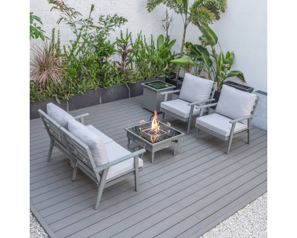 LeisureMod Walbrooke Modern Gray Patio Conversation With Square Fire Pit & Tank Holder - Light Gray